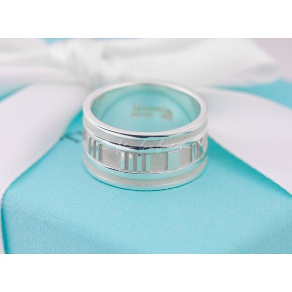 Tiffany & Co. Ring  Silver Atlas Roman Numerals Wide Band Vintage 1995 Size 9.5 - Picture 6 of 10